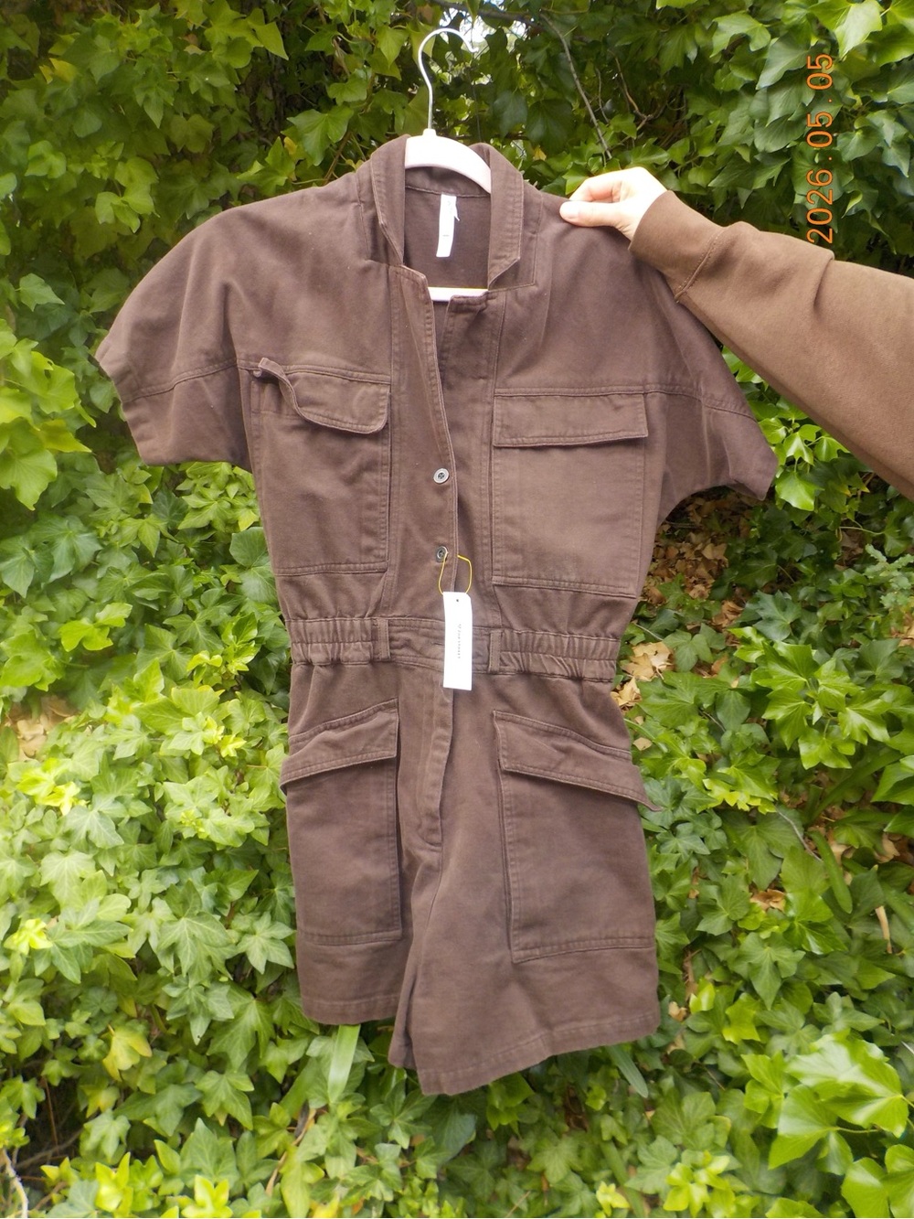 RVCA Brown Utility Short-Sleeve Jumpsuit